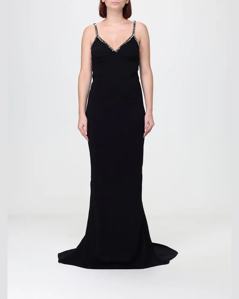 Stella McCartney Langes Abendkleid aus Viskose von mit Schmuckträgern und Schleppe Schwarz