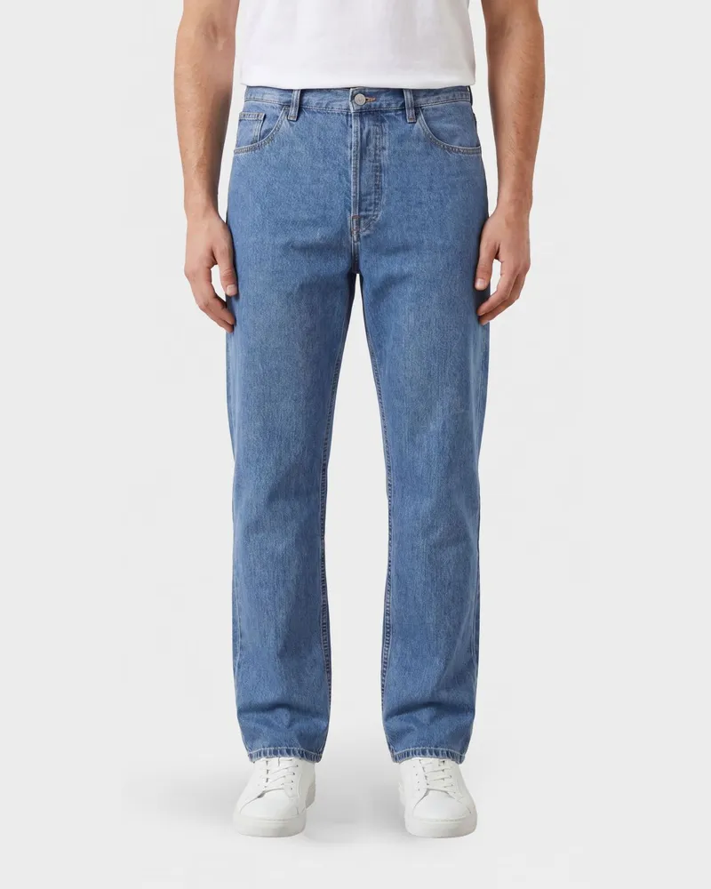 Valentino Garavani Straight-Leg Jeans aus Baumwolldenim mit Logo hinten Blau