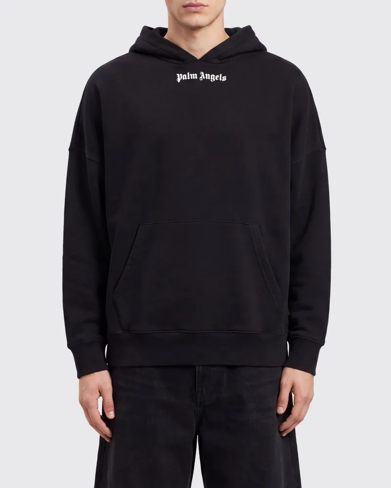 Palm Angels Relaxed Fit Hoodie aus Baumwolle mit Kängurutasche und Logo Schwarz