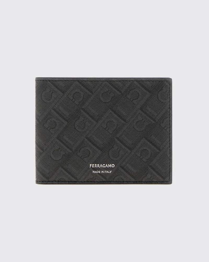 Ferragamo Bifold-Portemonnaie aus beschichteter Baumwolle mit Gancini-Monogramm-Muster Schwarz