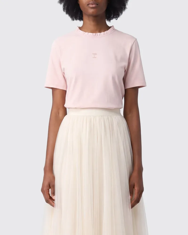 Repetto Kurzärmeliges Stretch-Baumwoll-T-Shirt mit Rüschenkragen Pink