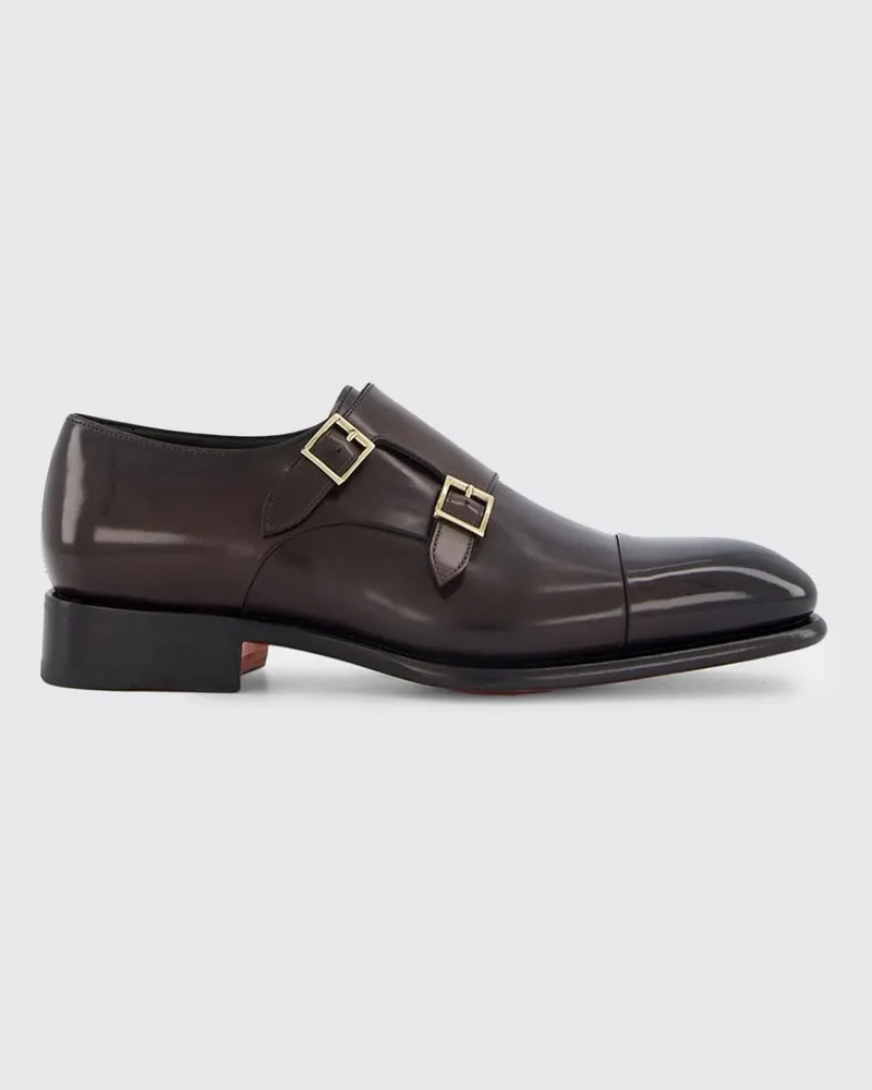 Santoni Monk Strap Schuhe aus gebürstetem Leder Braun