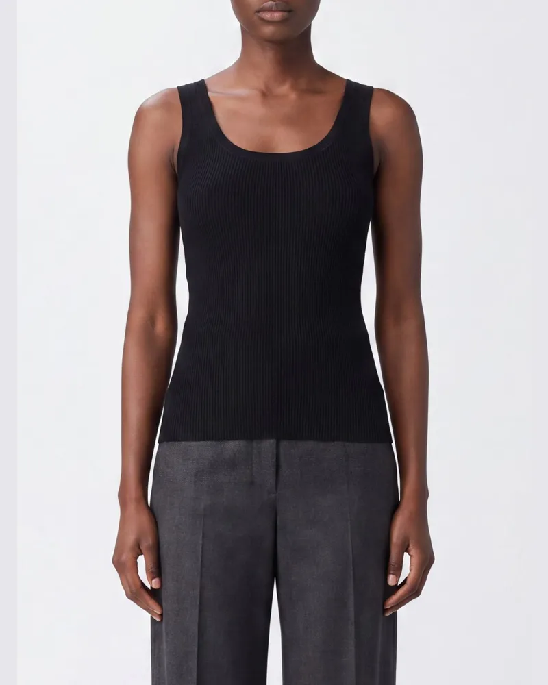 Max Mara Slim Fit Top aus gerippter Baumwolle mit U-Ausschnitt Camel