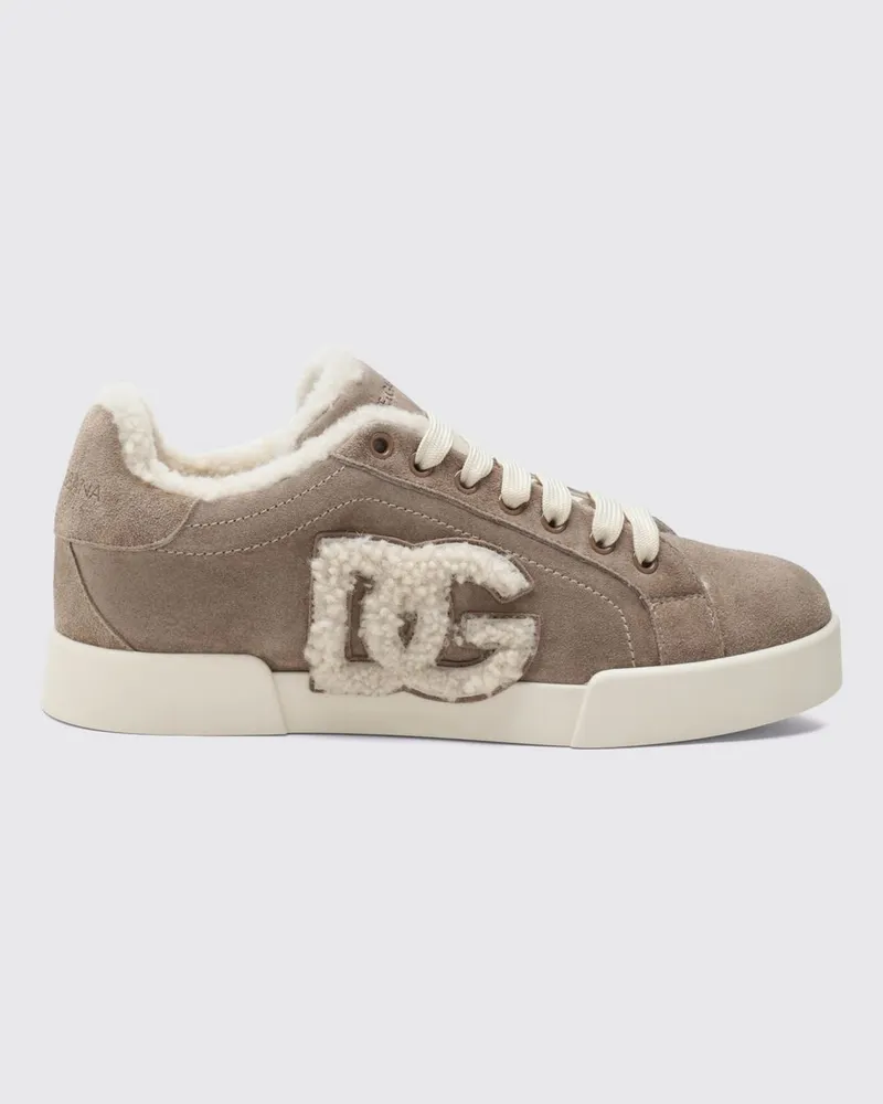 Dolce & Gabbana DOLCE  GABBANA Low-Top-Sneaker Dolce & Gabbana aus Shearling und Veloursleder mit DG-Monogramm Mud