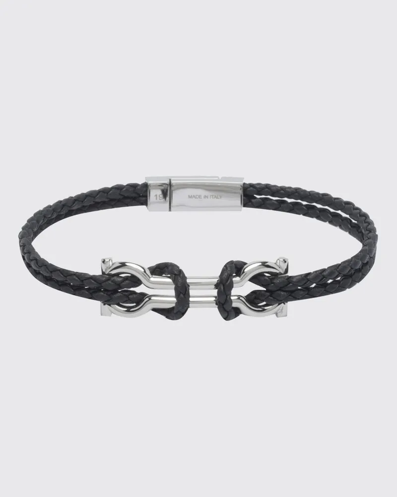 Ferragamo Geflochtenes Lederarmband mit Gancini-Magnetverschluss Schwarz