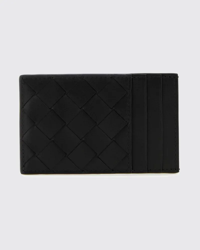 Bottega Veneta Flaches Intrecciato Kalbsleder-Kartenetui Schwarz