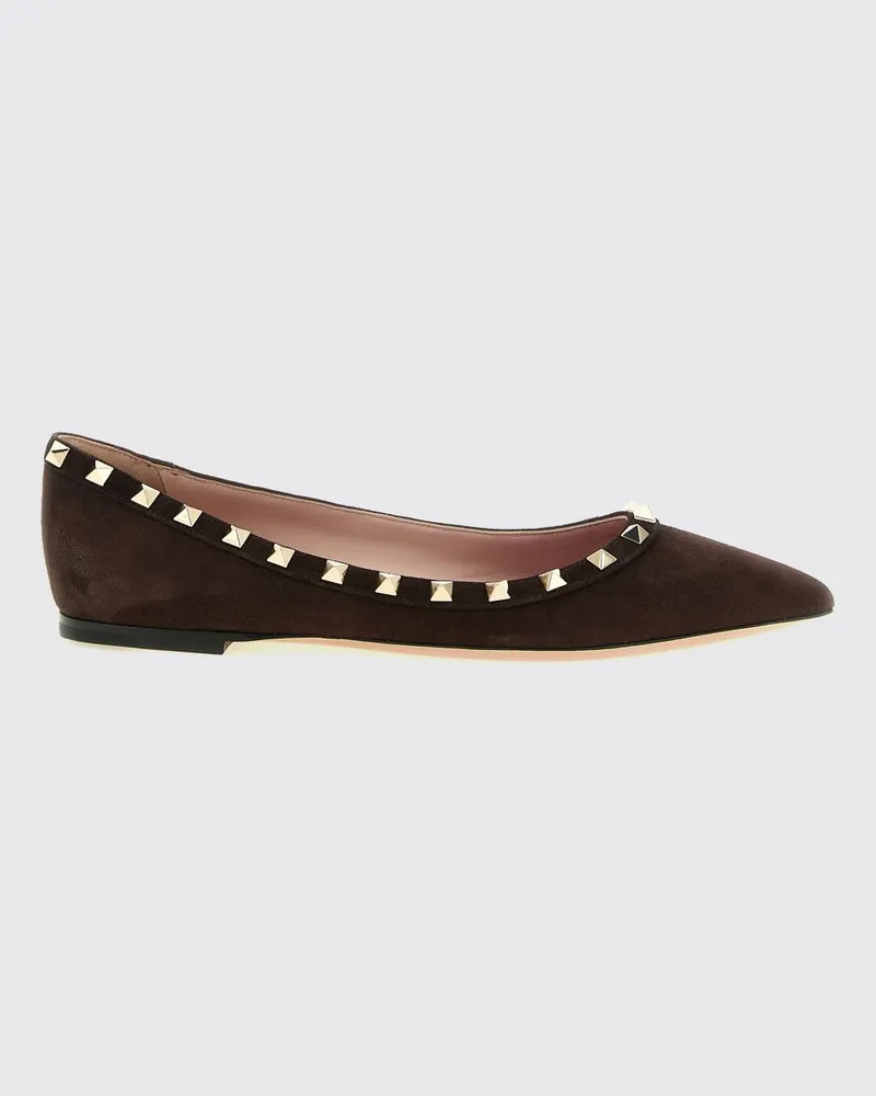 Valentino Garavani Rockstud Ballerinas aus Veloursleder mit mandelförmiger Kappe Braun