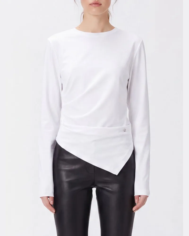 Ganni Asymmetrisches Langarm-T-Shirt aus Bio-Baumwolle Weiß
