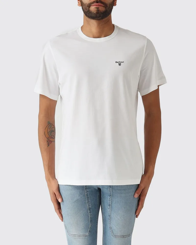 Barbour Baumwoll T-Shirt mit Logo Weiß