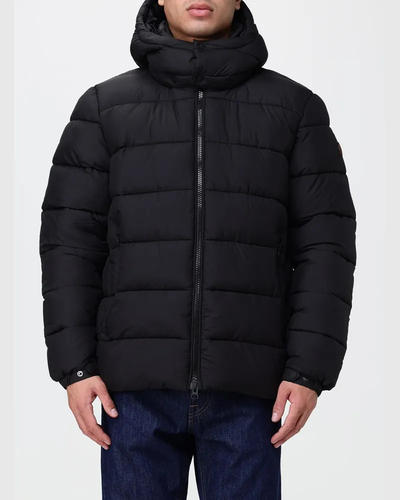 Save The Duck Gesteppte Nylon-Daunenjacke von mit Kapuze und Eingrifftaschen Schwarz