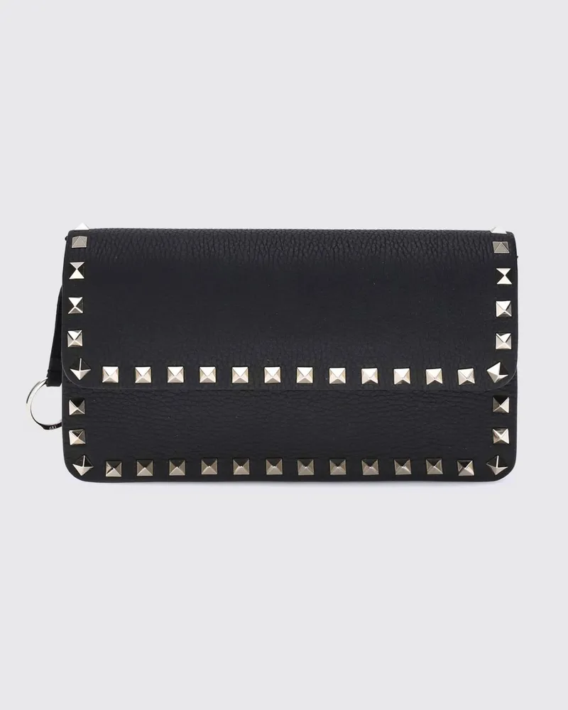 Valentino Garavani Rockstud Wallet on Chain aus genarbtem Kalbsleder Schwarz