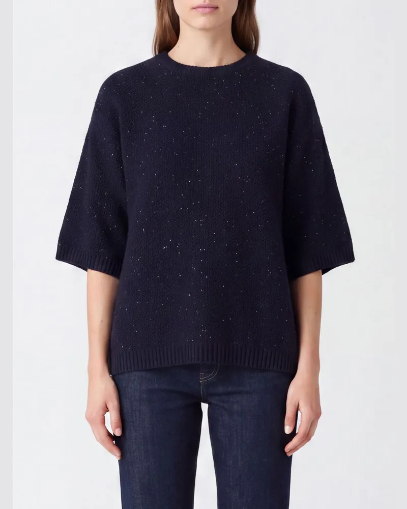 Fabiana Filippi Kurzarmpullover mit Rundhalsausschnitt aus Wolle, Seide und Kaschmir Blau