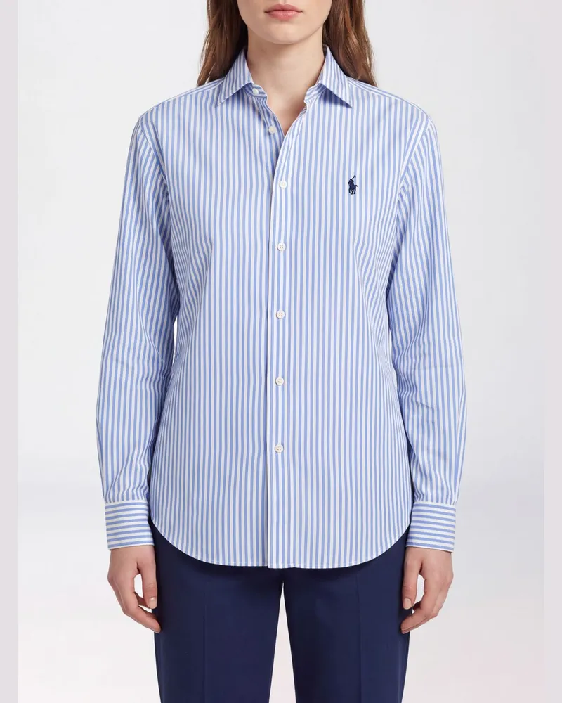 Ralph Lauren Gestreiftes Baumwollhemd mit gesticktem Pony-Logo Blau