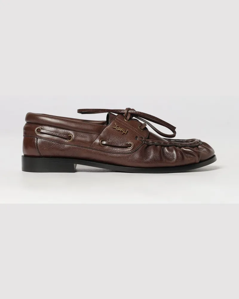 Saint Laurent Le Loafer Bateau Bootsschuhe aus Leder mit YSL-Monogramm Braun