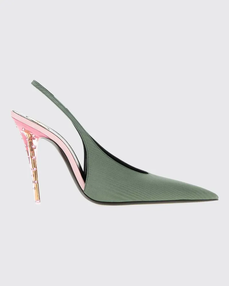 Saint Laurent Loredana Satin-Slingback-Pumps mit Kristallen und hohem Stiletto-Absatz Sage