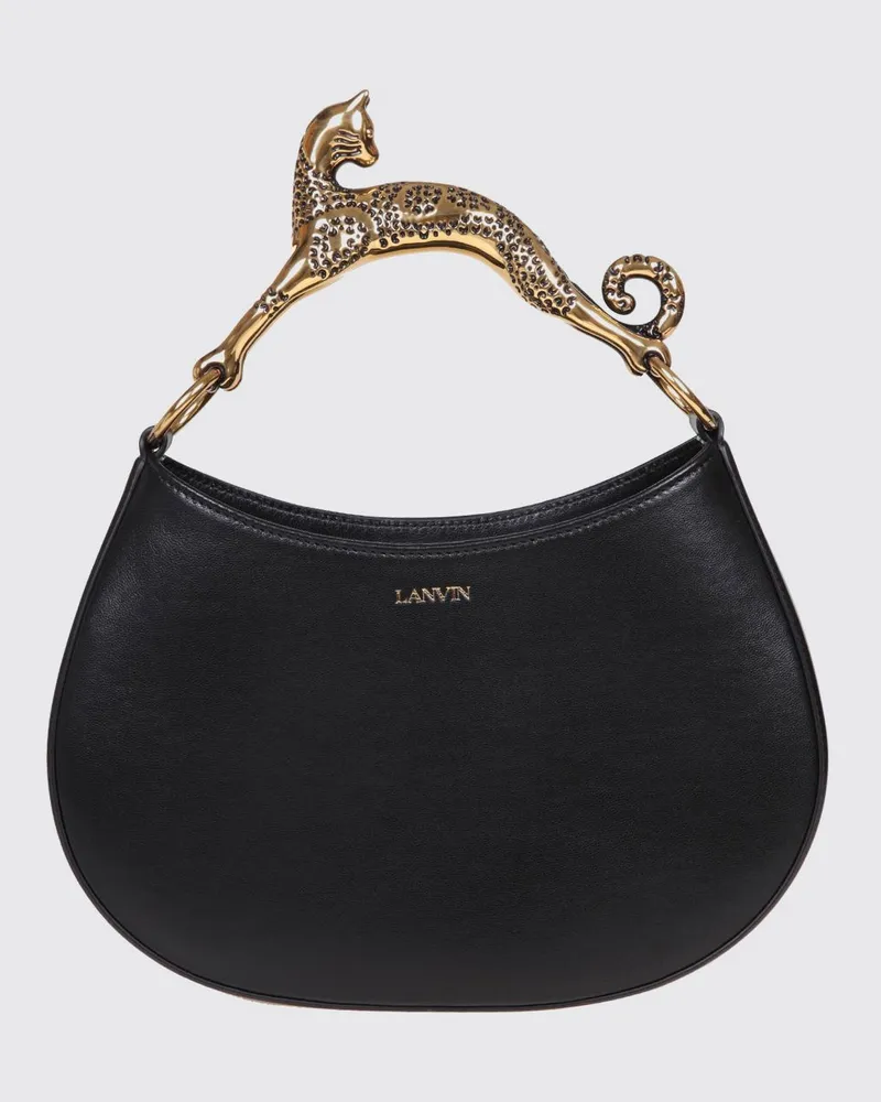Lanvin Kleine Hobo Cat Handtasche aus glattem Kalbsleder Schwarz