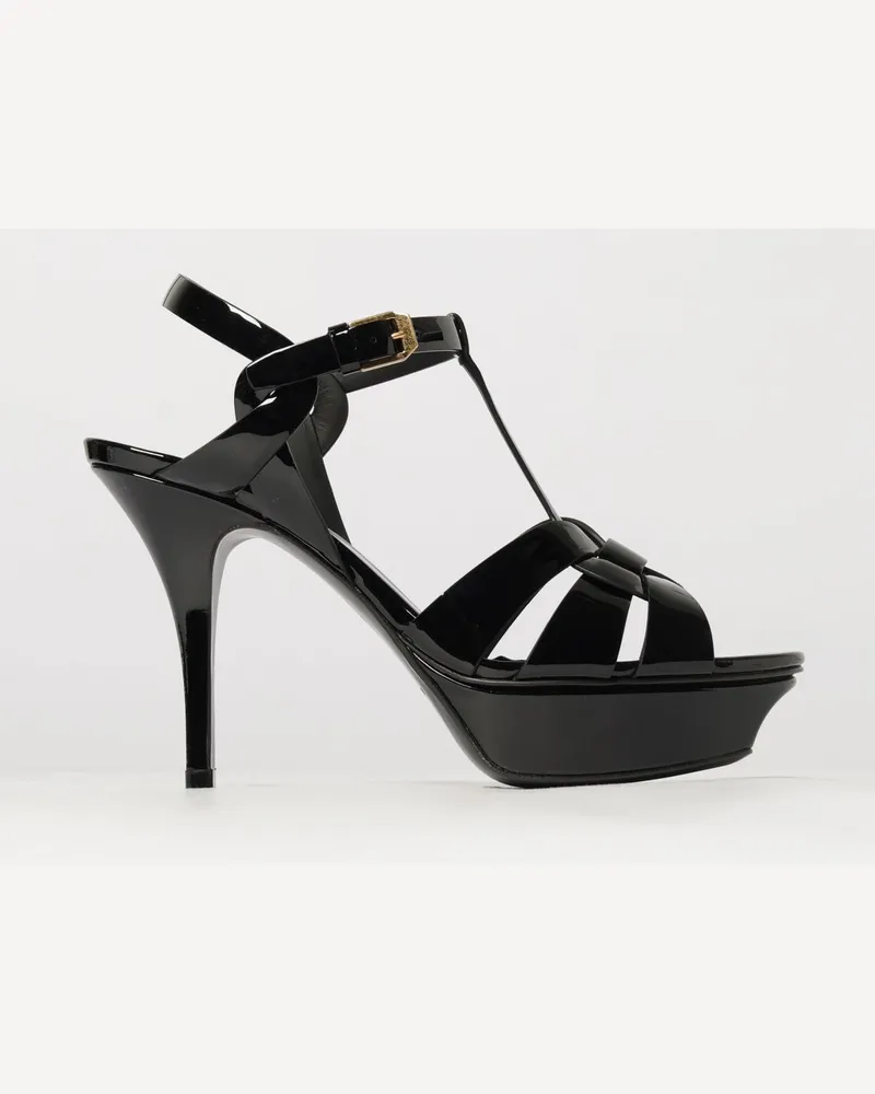 Saint Laurent Tribute Plateau-Sandalen aus Lackleder mit hohem Absatz Schwarz