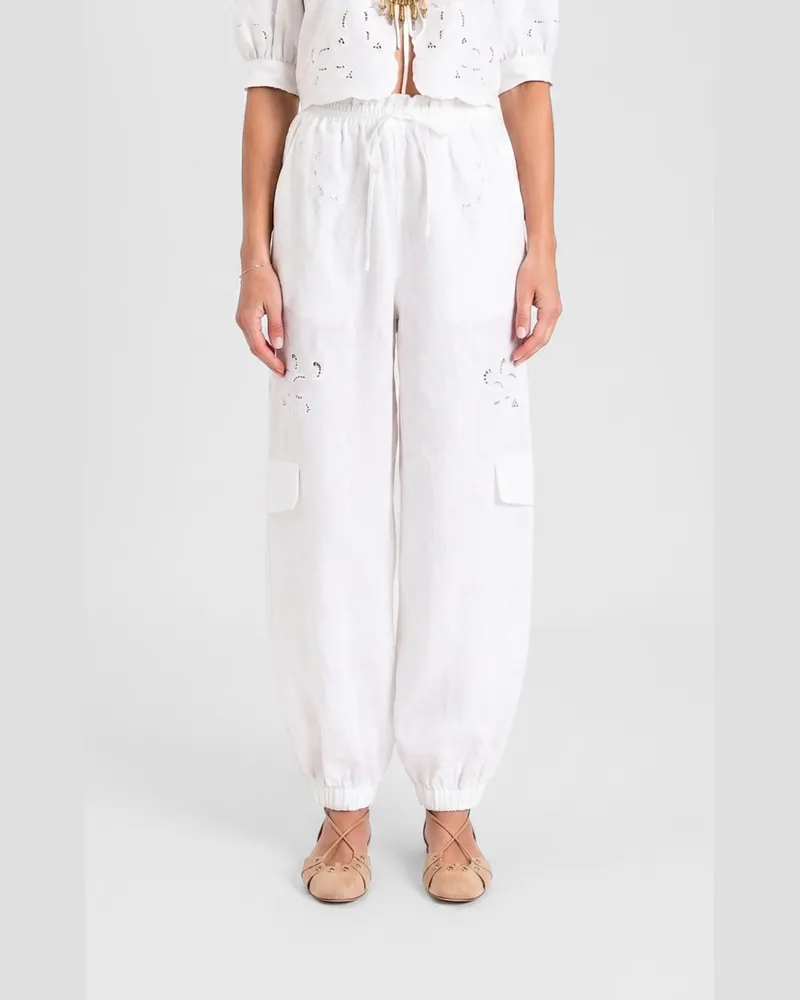 Twin-Set Leinen-Cargohose Weiß