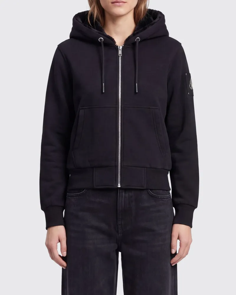 Moose Knuckles Reißverschluss-Hoodie aus Baumwollmischung mit appliziertem Logo Schwarz