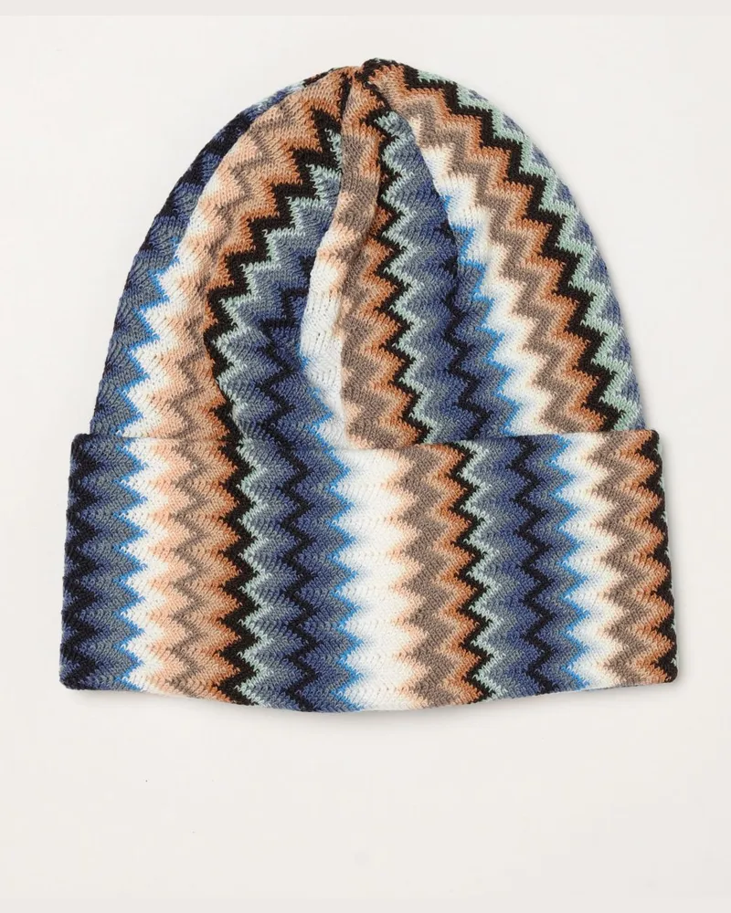 Missoni Beanie-Mütze aus Wollmischung mit mehrfarbigem Zickzackmuster Bunt