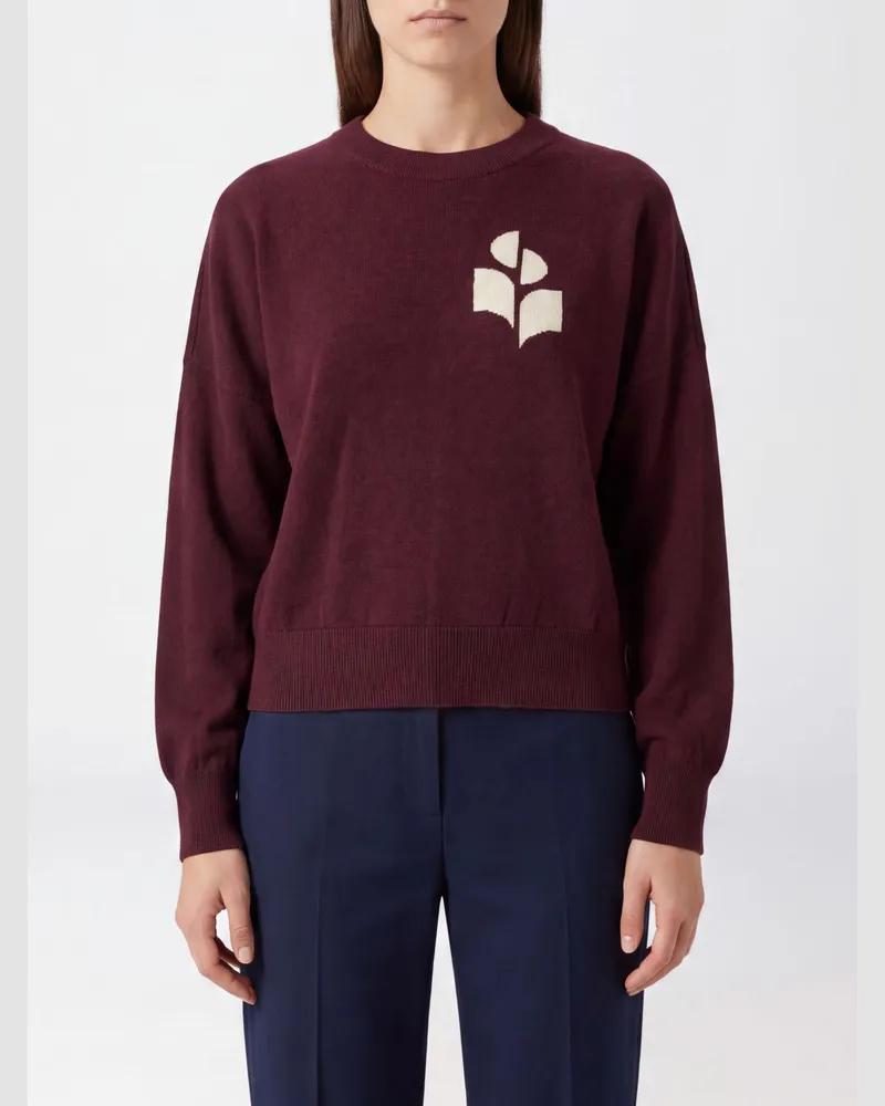 Étoile Isabel Marant Rundhalspullover aus Baumwolle und Wolle mit Jacquard-Logo Burgunderrot