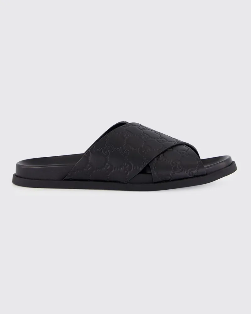 Gucci Ledersandale mit GG Monogramm Schwarz