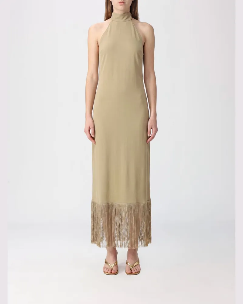 Taller Marmo Midi-Etuikleid mit Neckholder und Fransen-Details Gold