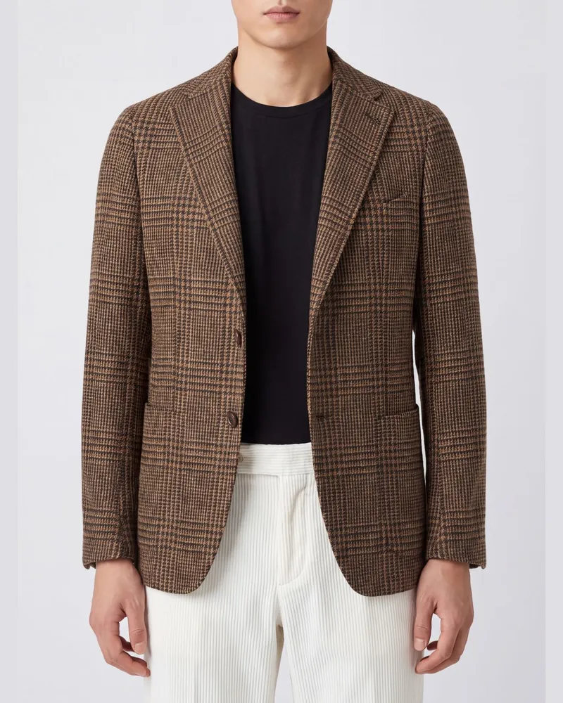 Tagliatore Einreiher-Blazer aus 100 % Kaschmir mit Prince-of-Wales-Muster Braun