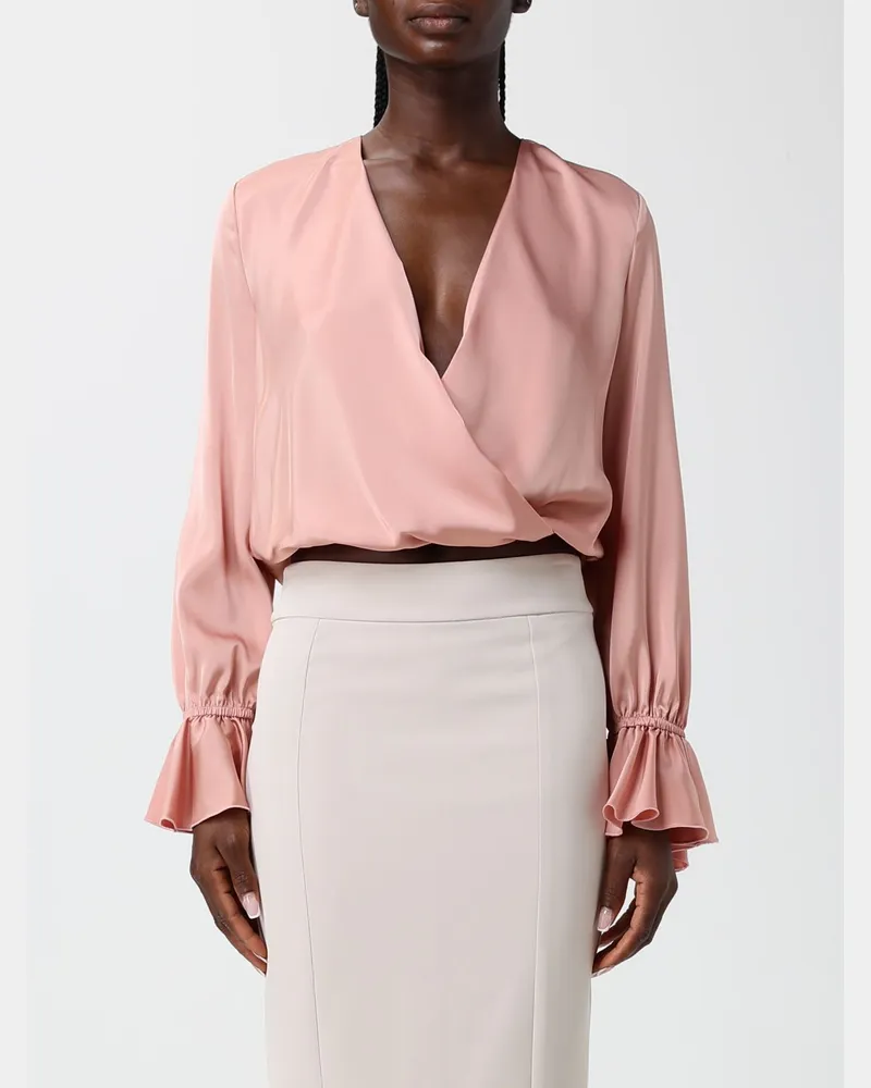 Hanita Cropped Satinbluse mit V-Ausschnitt und ausgestellten langen Ärmeln Pink