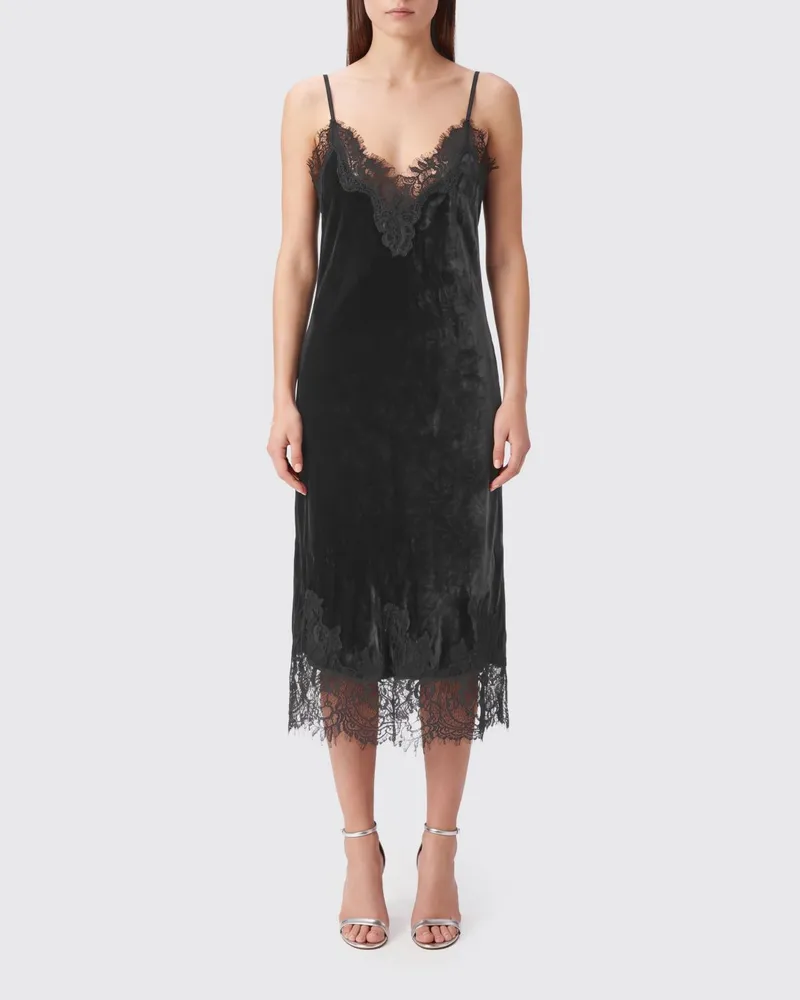 Gold Hawk Clothing Slip-Minikleid aus Samt mit Spitzeneinsätzen Grau
