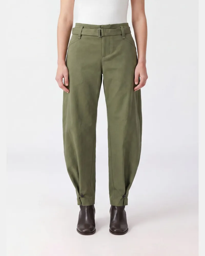 Semicouture Weit geschnittene Hose aus Stretch-Baumwolle mit hoher Taille Grün