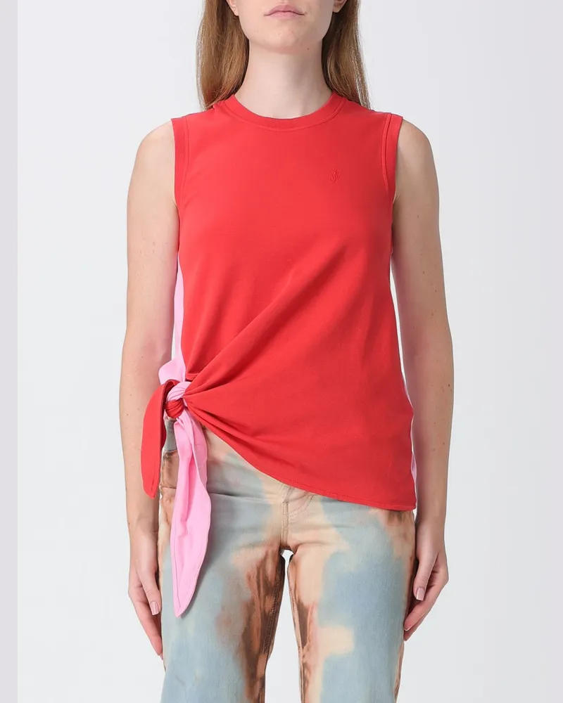 J.W.Anderson Asymmetrisches Baumwoll-Top mit abstraktem Print Rot