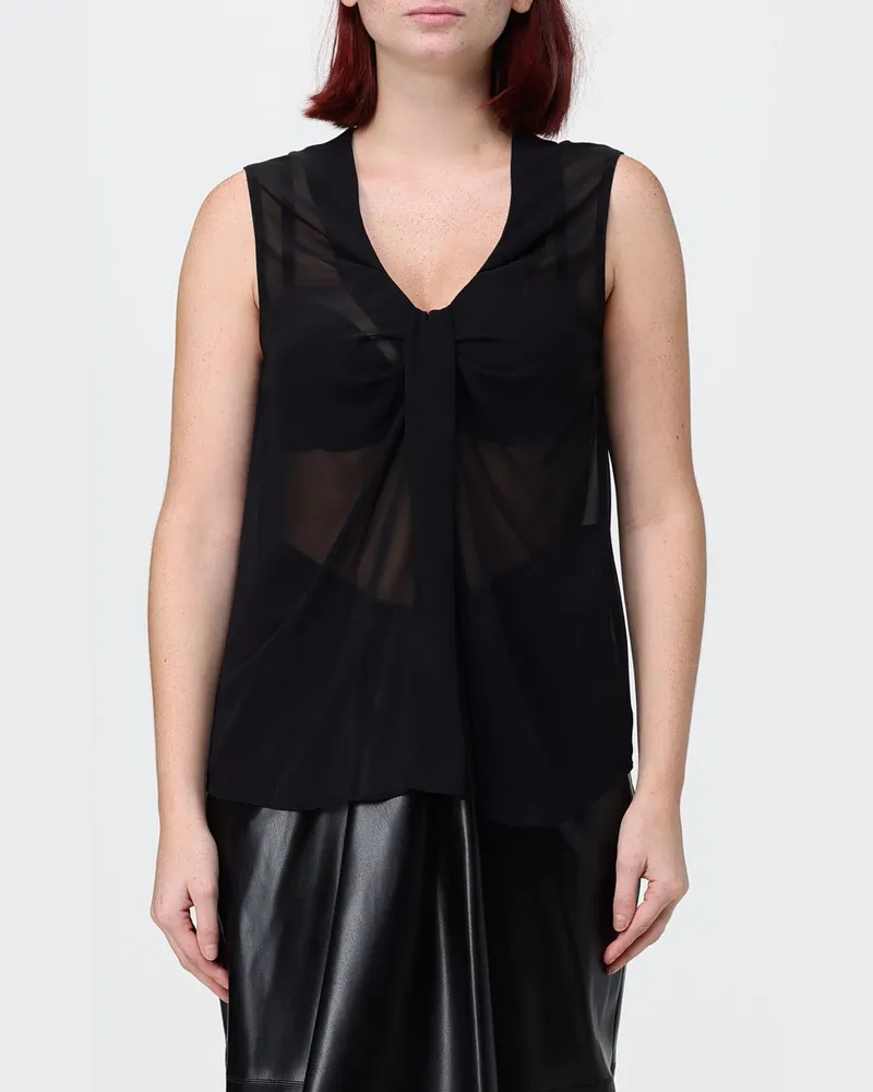 Hanita Ärmellose, drapierte Polyester-Bluse mit V-Ausschnitt Schwarz