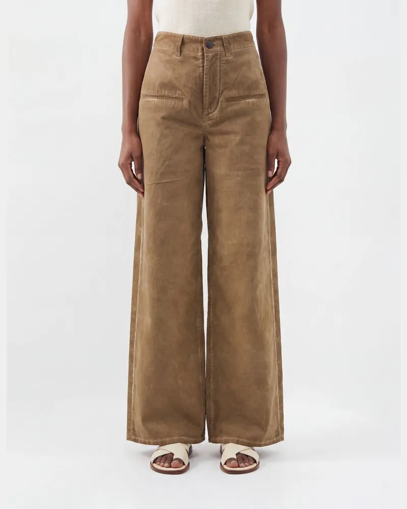 Uma Wang High-Waist-Hose mit weitem Bein aus Baumwolle und Leistentaschen Beige