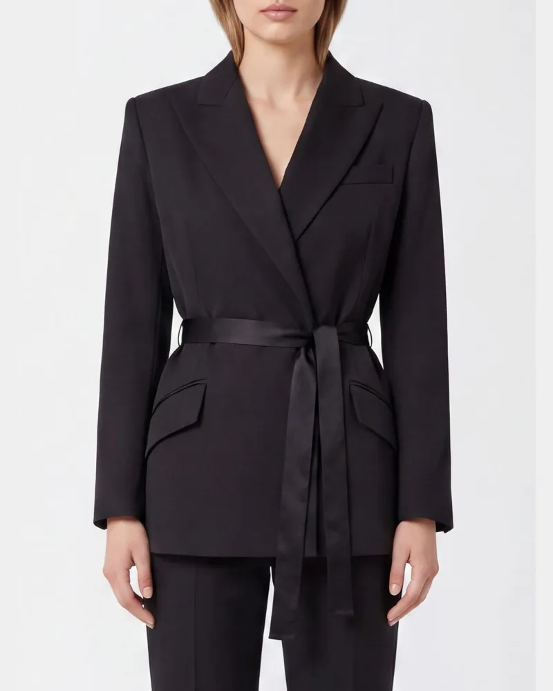 Elisabetta Franchi Jacke im Morgenmantel-Stil mit steigendem Revers und Bindegürtel Schwarz