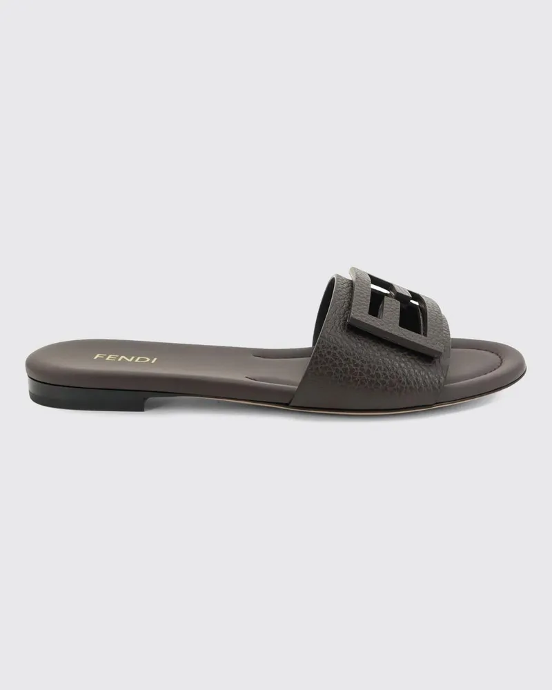 Fendi Baguette Mules aus Leder mit FF-Monogramm und niedrigem Absatz Ebony