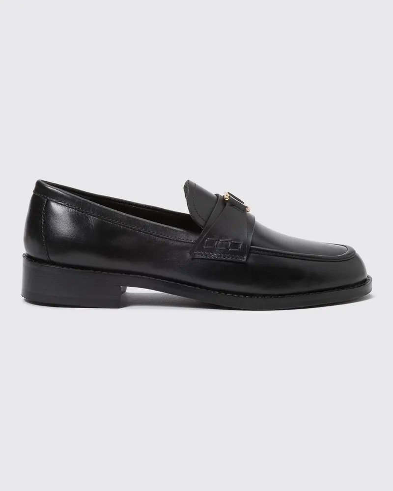 Twin-Set Penny Loafers aus Glattleder mit Riemen und Metall-Logo Schwarz