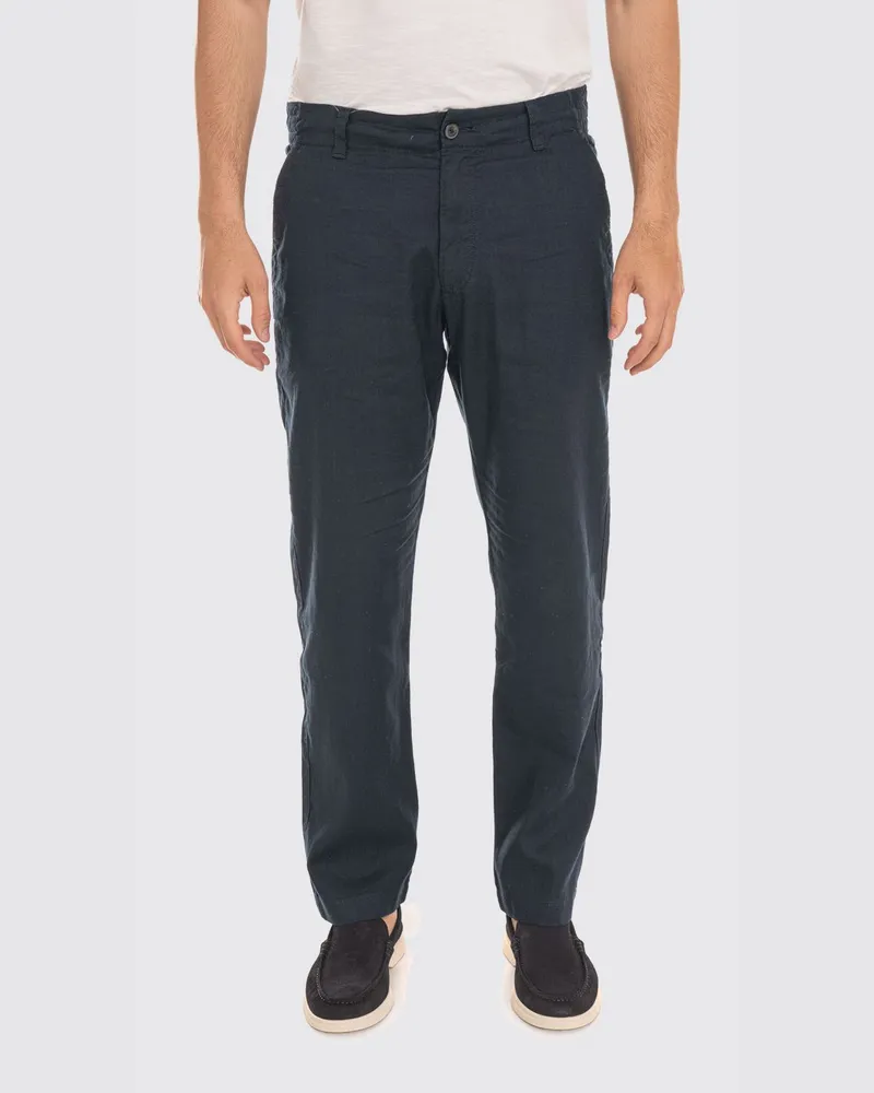 HUGO BOSS Hose mit geradem Bein aus Leinenmischung mit Kordelzug und elastischem Bund Blau
