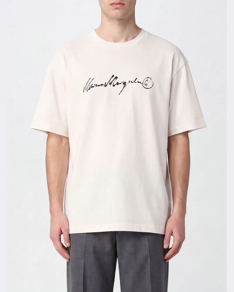 Maison Margiela Baumwoll-T-Shirt mit Slogan-Print und überschnittenen Schultern Weiß