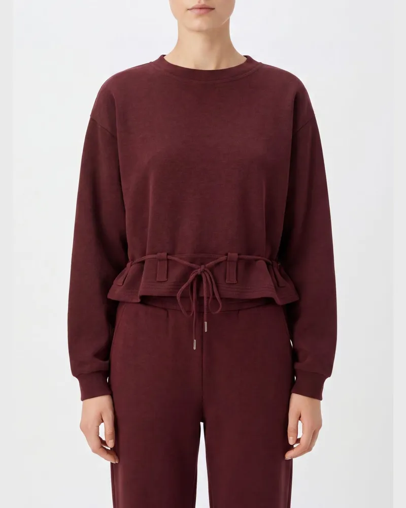 Dries van Noten Rundhals-Sweatshirt aus Baumwolle mit Bindegürtel in der Taille Burgunderrot