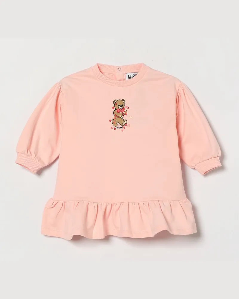 Moschino Langärmliges Stretch-Baumwollkleid von für Mädchen mit Teddybär-Print Pink