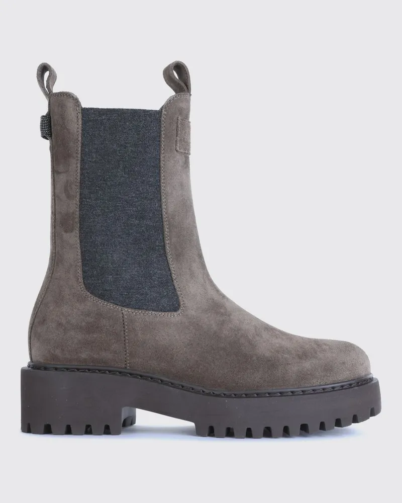 Brunello Cucinelli Chelsea-Boots aus Veloursleder mit profilierter Sohle Beige
