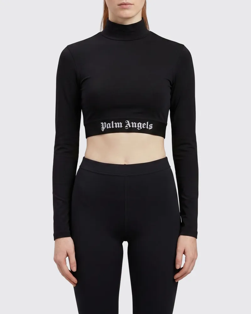Palm Angels Gecropptes Langarm-Top aus Jersey mit Rollkragen und Logo Schwarz