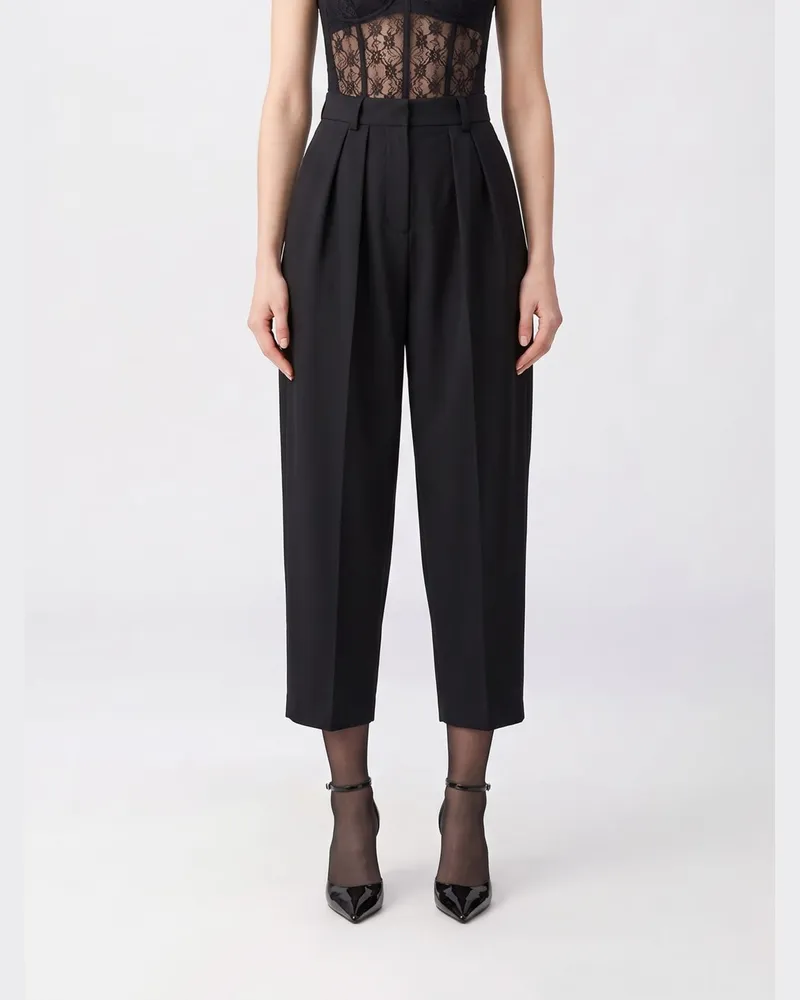 Isabel Marant Janice Hoch taillierte Cropped-Wollhose mit Bundfalten Schwarz