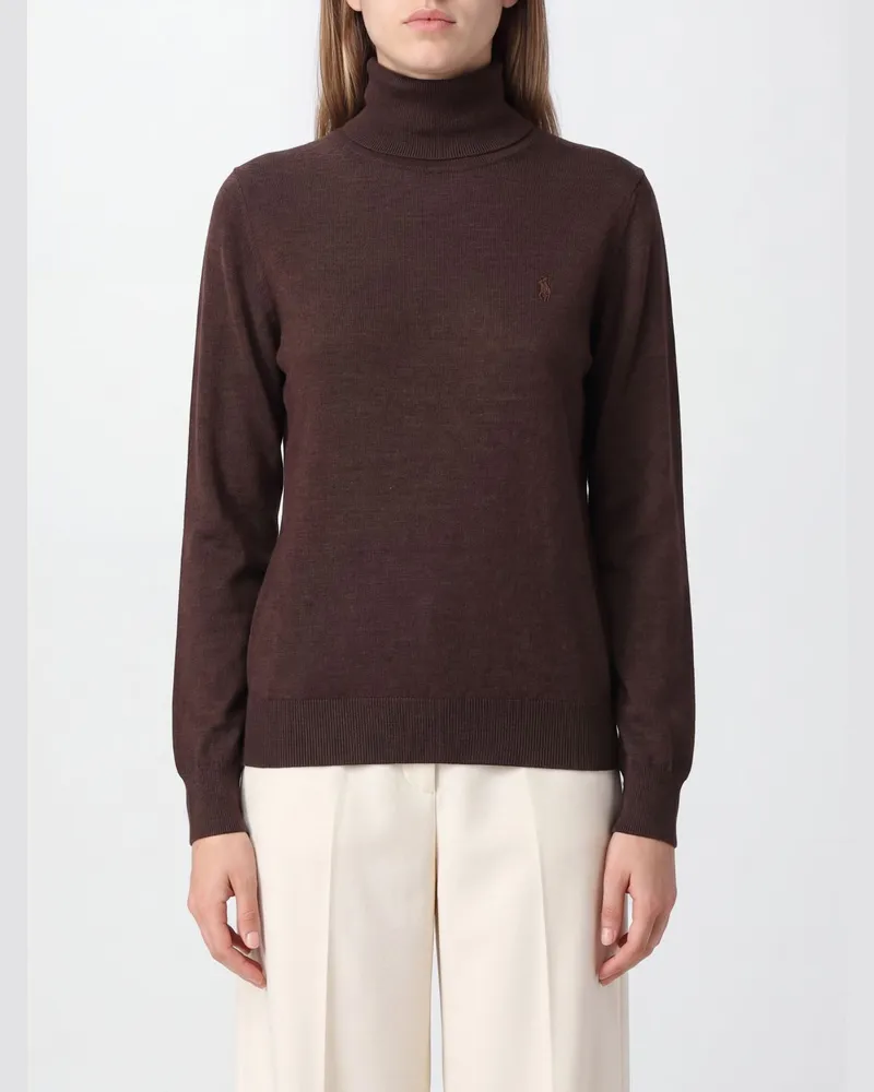 Ralph Lauren Langärmeliger Rollkragenpullover aus Wolle mit Pony-Logo Braun