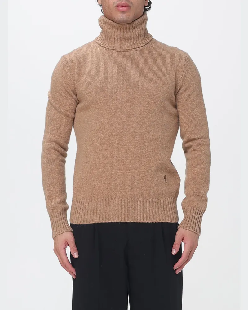AMI Paris Rollkragenpullover aus Merinowolle mit langen Ärmeln und Rippbündchen Beige