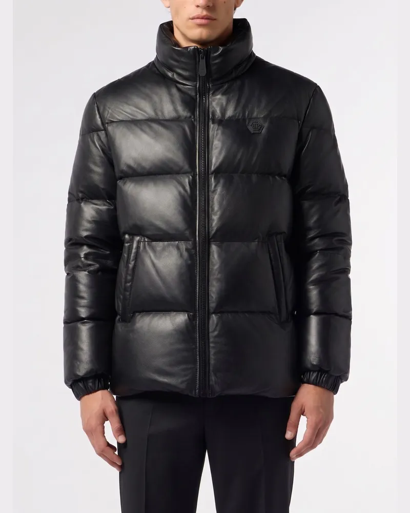 Philipp Plein Lammleder Daunenjacke Schwarz