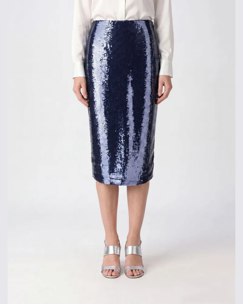 Tom Ford Taillenhoher Midi-Bleistiftrock mit durchgehender Paillettenstickerei Royal