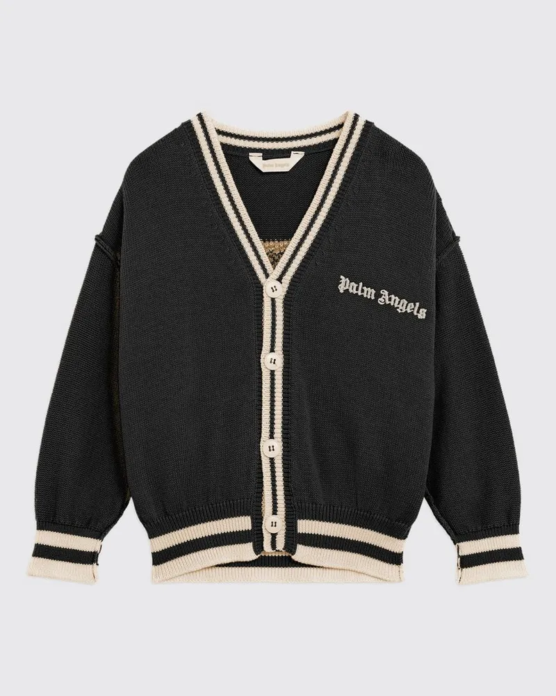 Palm Angels Woll-Baumwoll-Cardigan für Jungen mit Jacquard-Logo Schwarz