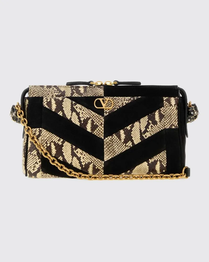 Valentino Garavani Panthea Umhängetasche aus Pythonleder mit VLogo Beige
